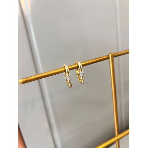 Taş Detaylı Gold Dikdörtgen Küpe