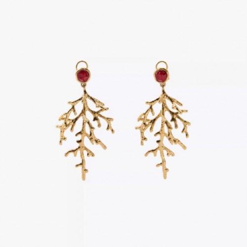 Marka Model Bordo Detaylı Ağaç Dalı Gold Küpe