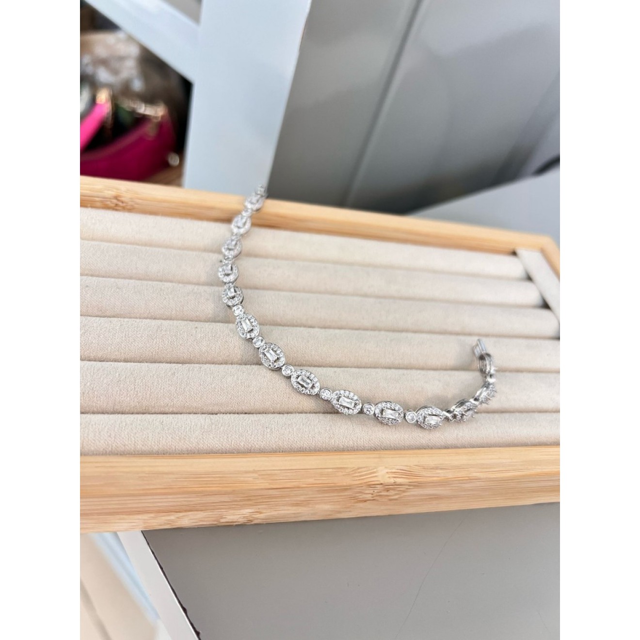 Oval Baget Taşlı Silver Bileklik