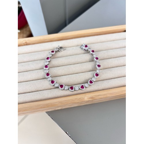 Pembe Taşlı Kalpli Silver Bileklik
