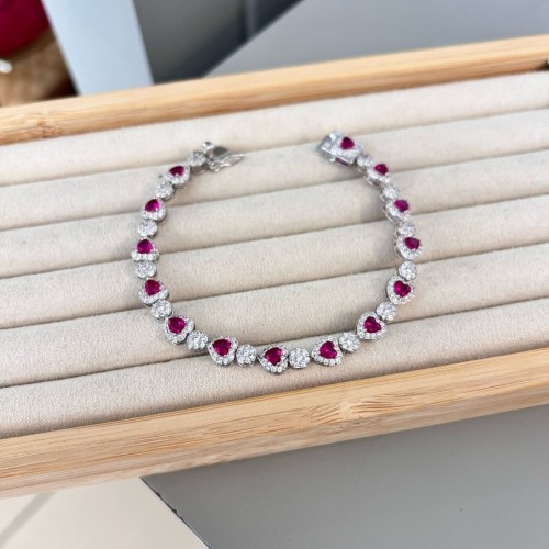 Pembe Taşlı Kalpli Silver Bileklik