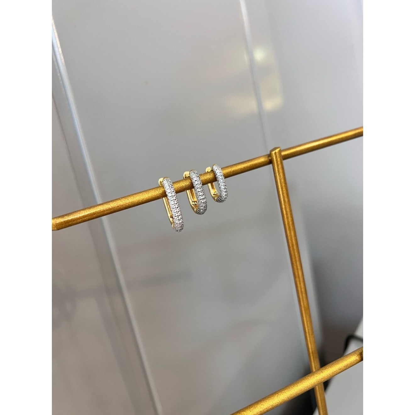 Silver Taşlı Gold Set Küpe