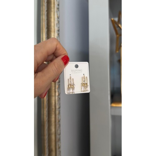 Sallantılı Çelik Gold Küpe