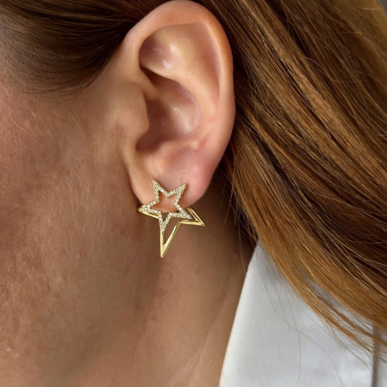 14K Yıldız Gold Çelik Küpe