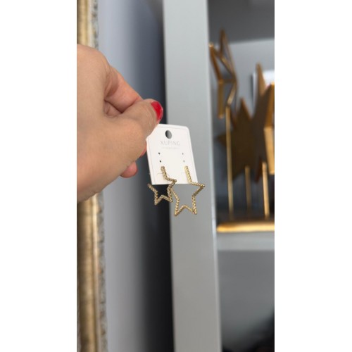 Boyutlu Yıldız Gold Çelik Küpe