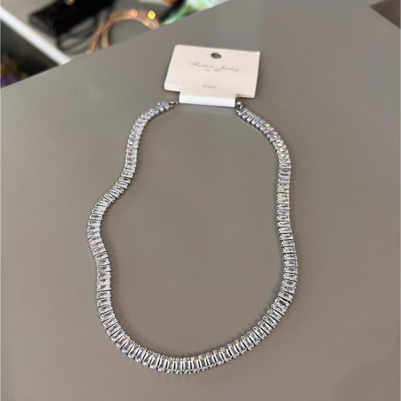 Baget Taşlı Çelik Kolye Silver Baget Taşlı Çelik Kolye Silver