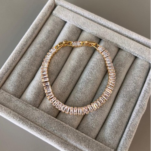 Baget Taşlı Çelik Gold Bileklik